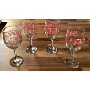 VINTAGE Libby Christmas Wine Glasses 12 oz. HO HO HO Red Script 4 Piece Set USA